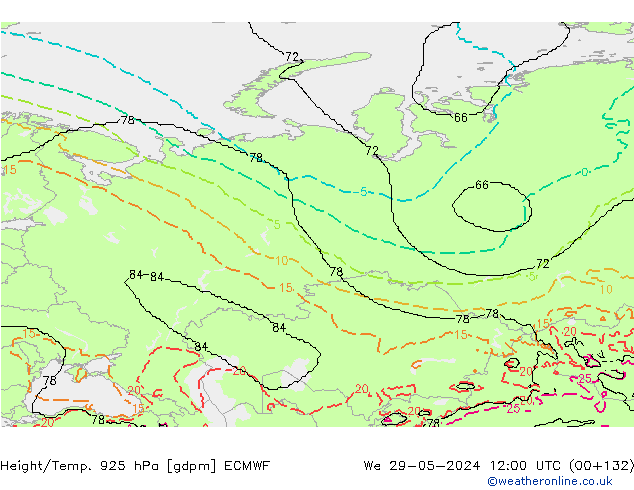 Height/Temp. 925 hPa ECMWF We 29.05.2024 12 UTC