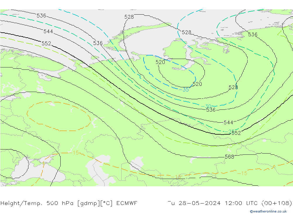 Yükseklik/Sıc. 500 hPa ECMWF Sa 28.05.2024 12 UTC