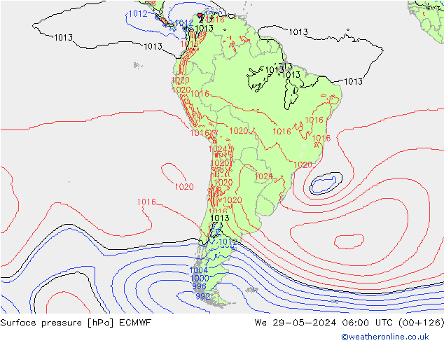 Surface pressure ECMWF We 29.05.2024 06 UTC