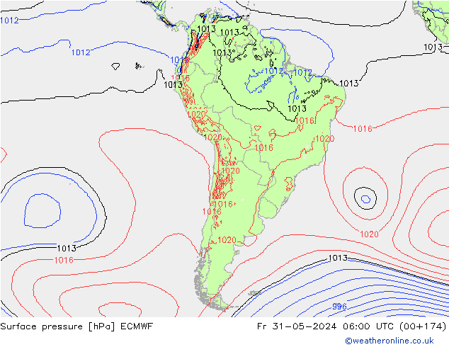 pressão do solo ECMWF Sex 31.05.2024 06 UTC