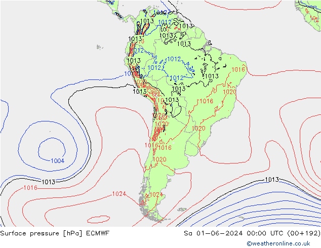 Surface pressure ECMWF Sa 01.06.2024 00 UTC