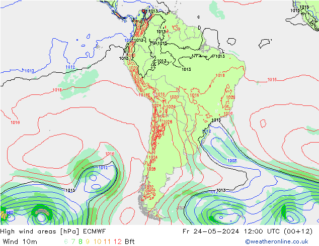 High wind areas ECMWF Sex 24.05.2024 12 UTC