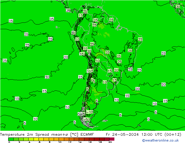 Temperaturkarte Spread ECMWF Fr 24.05.2024 12 UTC