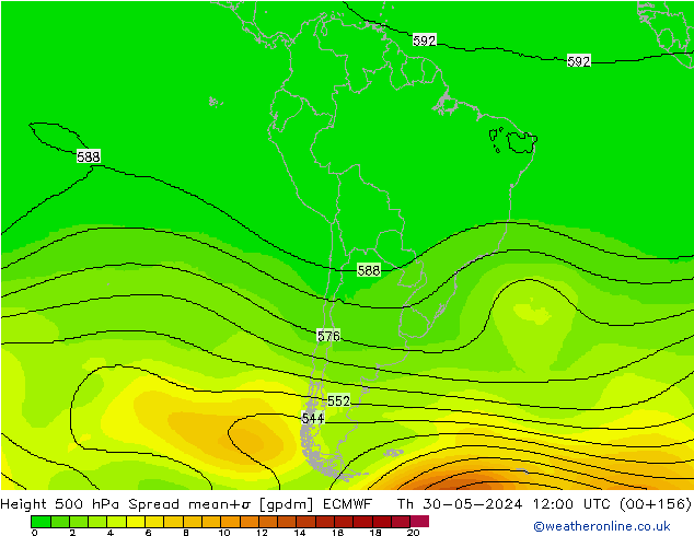 Height 500 гПа Spread ECMWF чт 30.05.2024 12 UTC