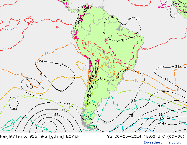 Yükseklik/Sıc. 925 hPa ECMWF Paz 26.05.2024 18 UTC