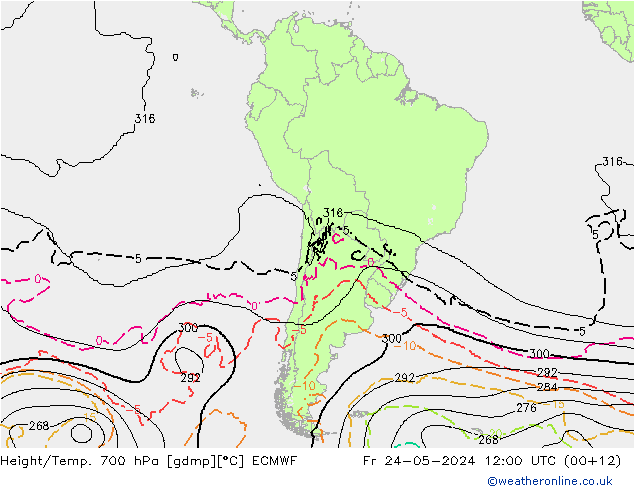 Height/Temp. 700 hPa ECMWF Fr 24.05.2024 12 UTC