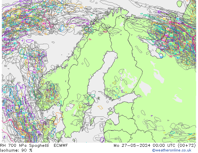 RH 700 hPa Spaghetti ECMWF Seg 27.05.2024 00 UTC