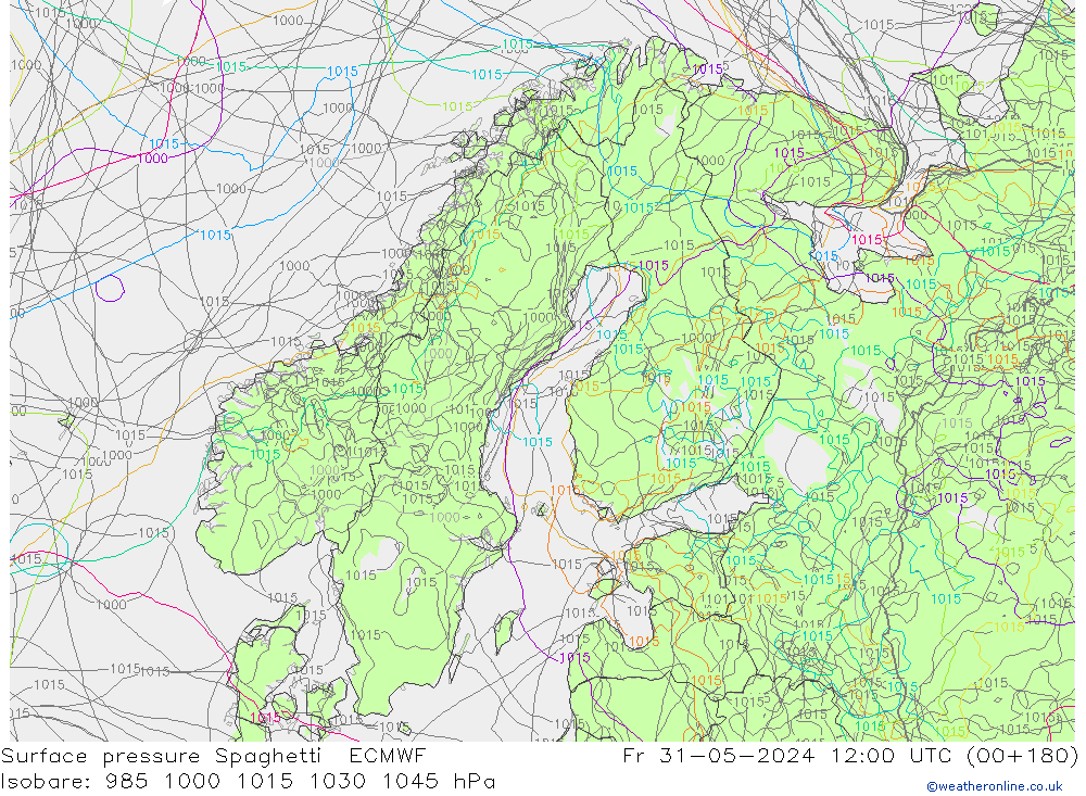 pression de l'air Spaghetti ECMWF ven 31.05.2024 12 UTC