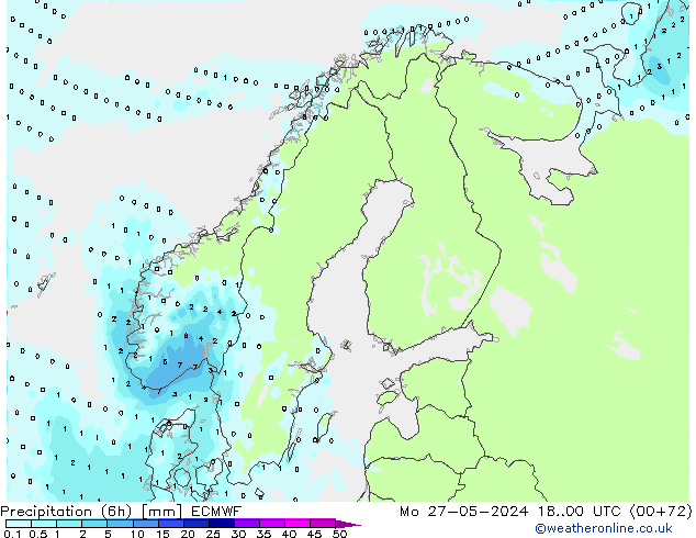 Precipitation (6h) ECMWF Mo 27.05.2024 00 UTC