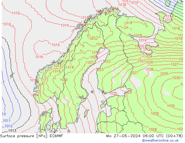 Presión superficial ECMWF lun 27.05.2024 06 UTC