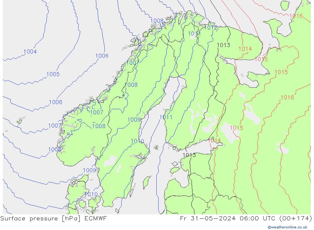 Surface pressure ECMWF Fr 31.05.2024 06 UTC