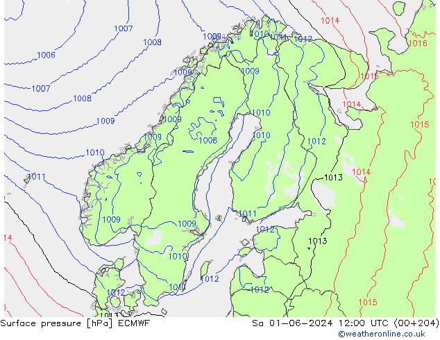 Luchtdruk (Grond) ECMWF za 01.06.2024 12 UTC