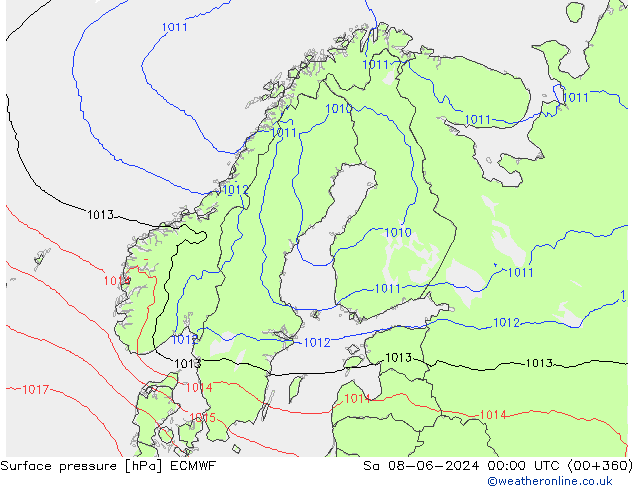 Pressione al suolo ECMWF sab 08.06.2024 00 UTC