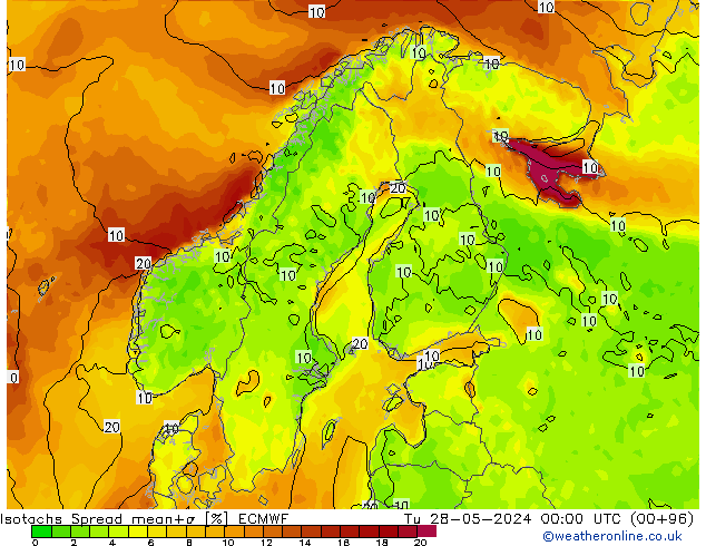 Isotachs Spread ECMWF mar 28.05.2024 00 UTC