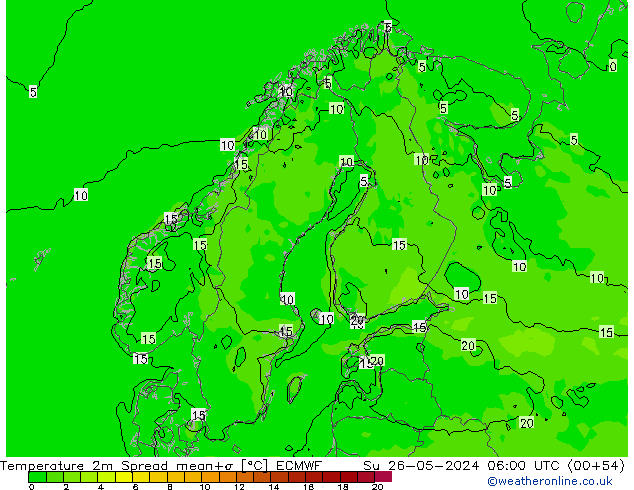 Temperatura 2m Spread ECMWF dom 26.05.2024 06 UTC