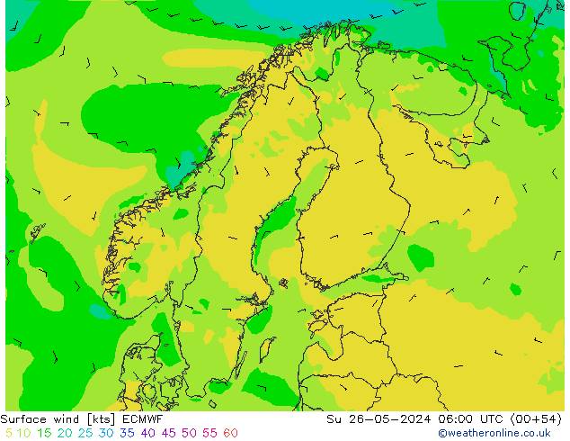 Wind 10 m ECMWF zo 26.05.2024 06 UTC