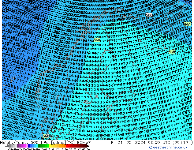 Height/Temp. 500 гПа ECMWF пт 31.05.2024 06 UTC