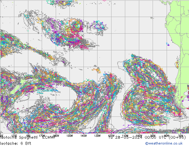 Isotachen Spaghetti ECMWF di 28.05.2024 00 UTC