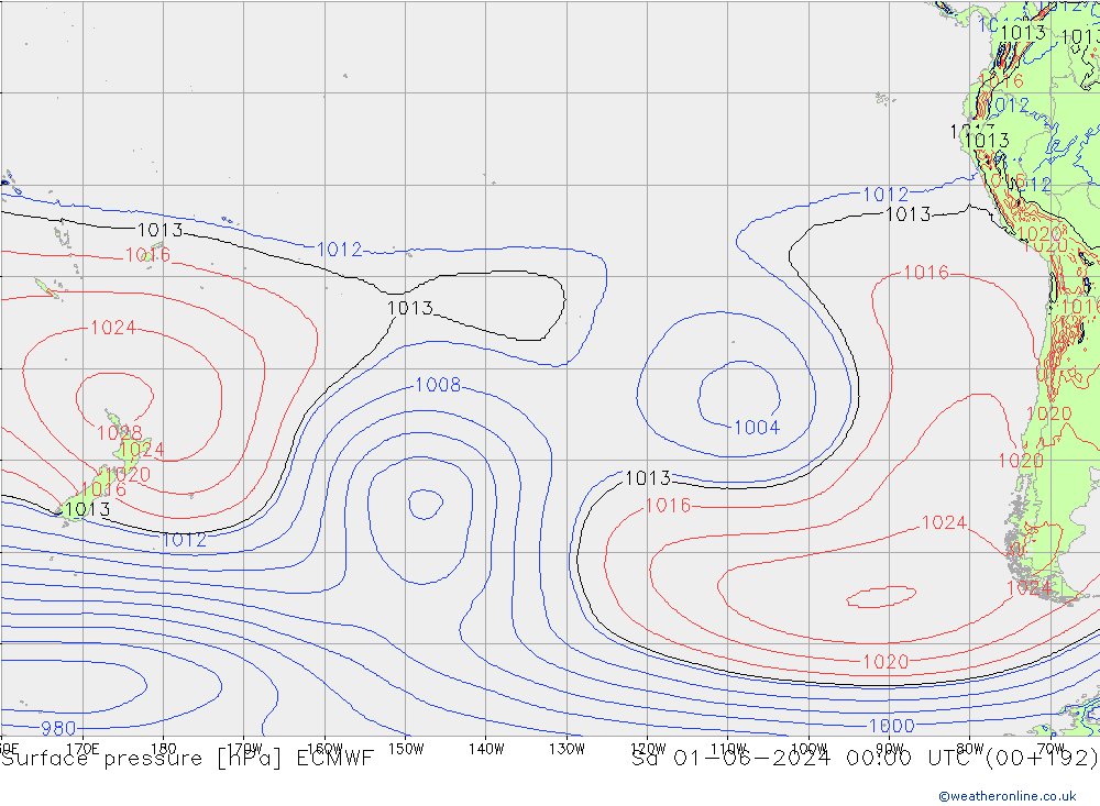 Surface pressure ECMWF Sa 01.06.2024 00 UTC