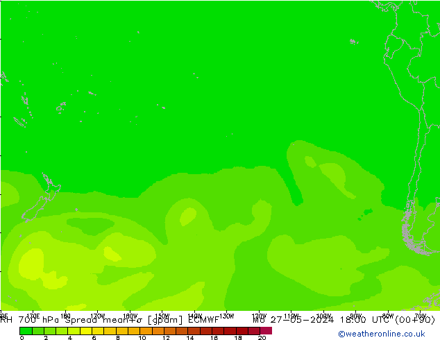 700 hPa Nispi Nem Spread ECMWF Pzt 27.05.2024 18 UTC