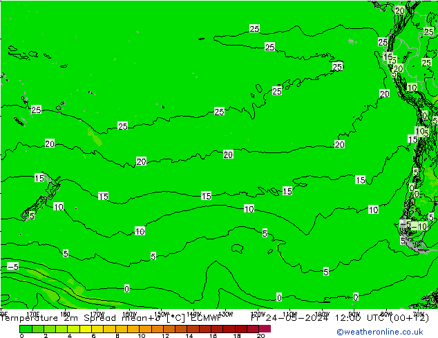 Temperatura 2m Spread ECMWF Sex 24.05.2024 12 UTC