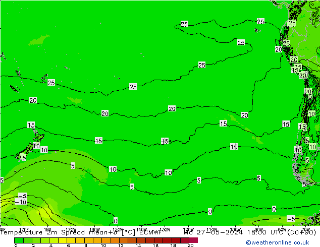 Sıcaklık Haritası 2m Spread ECMWF Pzt 27.05.2024 18 UTC