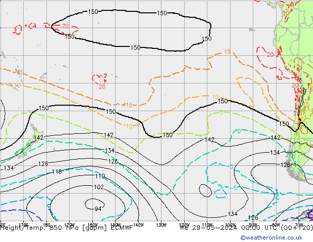 Height/Temp. 850 hPa ECMWF mer 29.05.2024 00 UTC