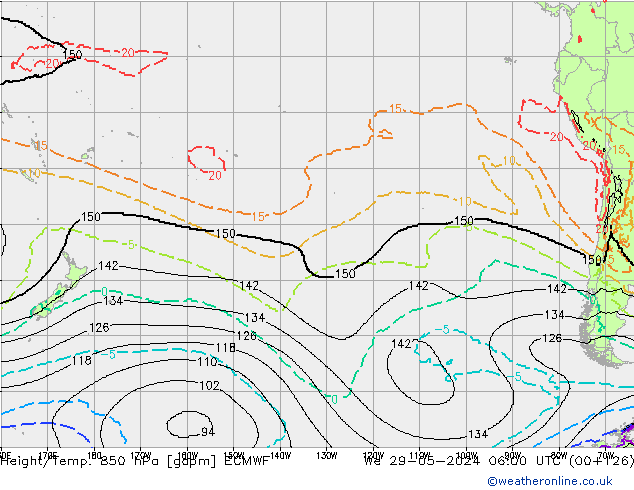 Géop./Temp. 850 hPa ECMWF mer 29.05.2024 06 UTC