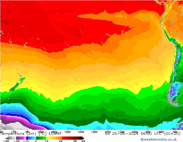Temperatuurkaart (2m) ECMWF za 25.05.2024 06 UTC