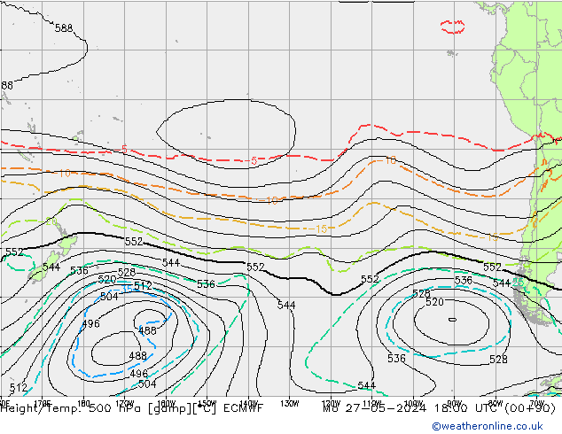 Height/Temp. 500 hPa ECMWF Mo 27.05.2024 18 UTC