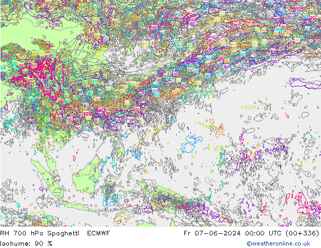 Humidité rel. 700 hPa Spaghetti ECMWF ven 07.06.2024 00 UTC