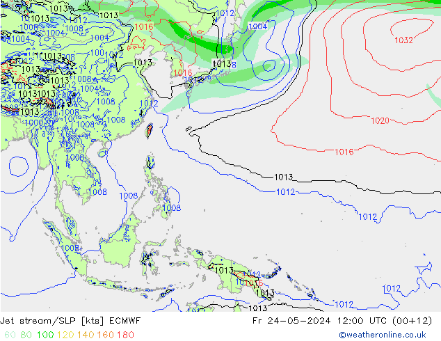 Jet stream/SLP ECMWF Fr 24.05.2024 12 UTC