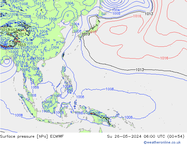 Luchtdruk (Grond) ECMWF zo 26.05.2024 06 UTC