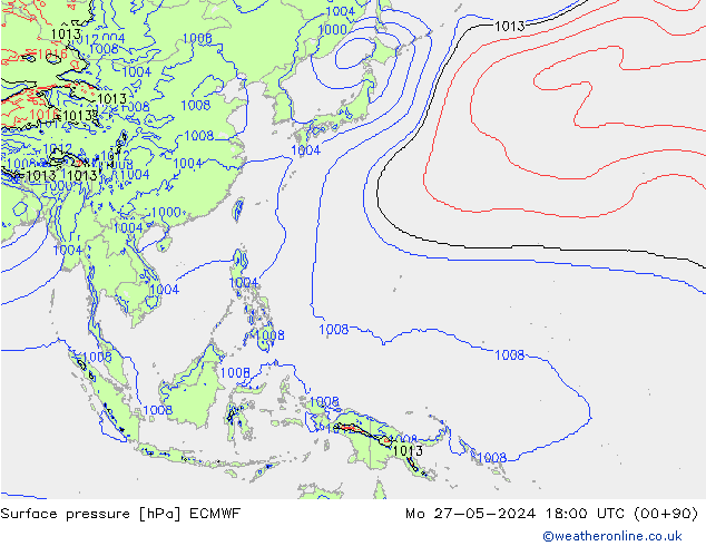 pressão do solo ECMWF Seg 27.05.2024 18 UTC