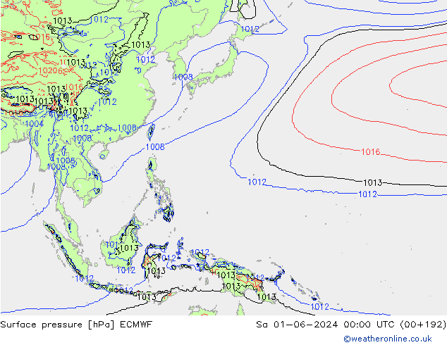 Surface pressure ECMWF Sa 01.06.2024 00 UTC