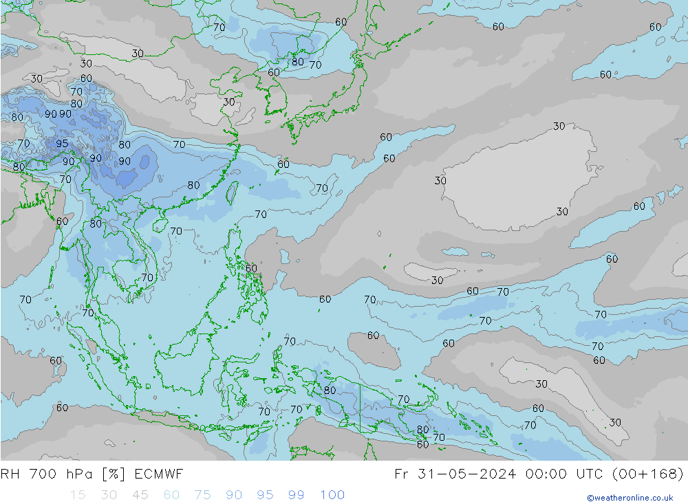 RH 700 hPa ECMWF  31.05.2024 00 UTC