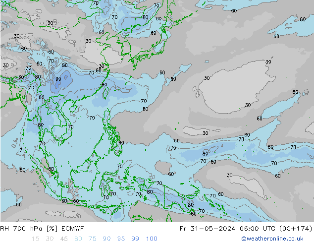 RH 700 hPa ECMWF ven 31.05.2024 06 UTC