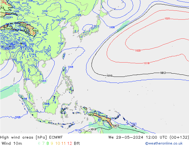 High wind areas ECMWF mer 29.05.2024 12 UTC