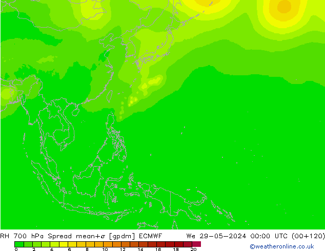 700 hPa Nispi Nem Spread ECMWF Çar 29.05.2024 00 UTC