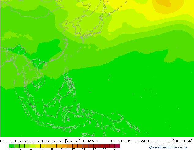 RH 700 hPa Spread ECMWF ven 31.05.2024 06 UTC