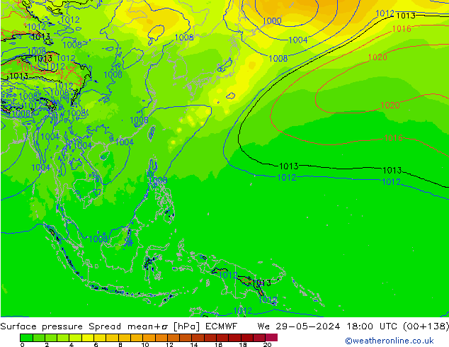 Surface pressure Spread ECMWF We 29.05.2024 18 UTC