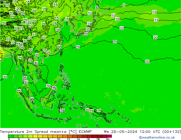 Temperature 2m Spread ECMWF St 29.05.2024 12 UTC