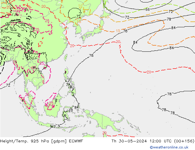 Height/Temp. 925 hPa ECMWF Čt 30.05.2024 12 UTC