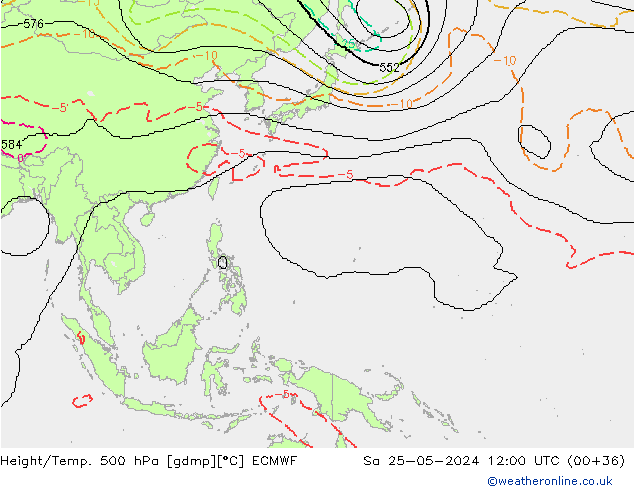 Hoogte/Temp. 500 hPa ECMWF za 25.05.2024 12 UTC