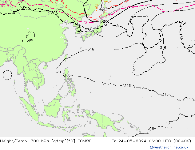 Height/Temp. 700 hPa ECMWF Fr 24.05.2024 06 UTC