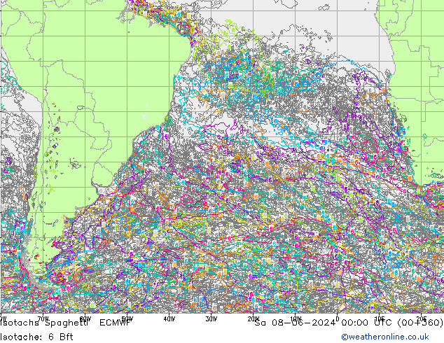 Isotachen Spaghetti ECMWF za 08.06.2024 00 UTC