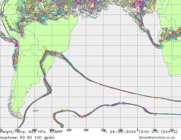 Height/Temp. 925 hPa ECMWF Fr 24.05.2024 12 UTC