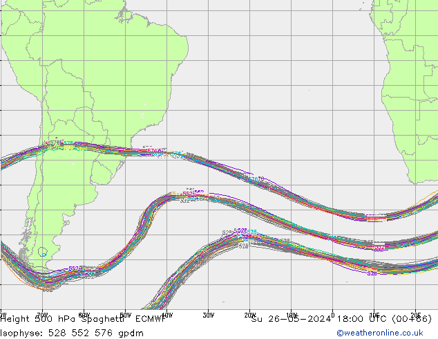 Height 500 hPa Spaghetti ECMWF So 26.05.2024 18 UTC