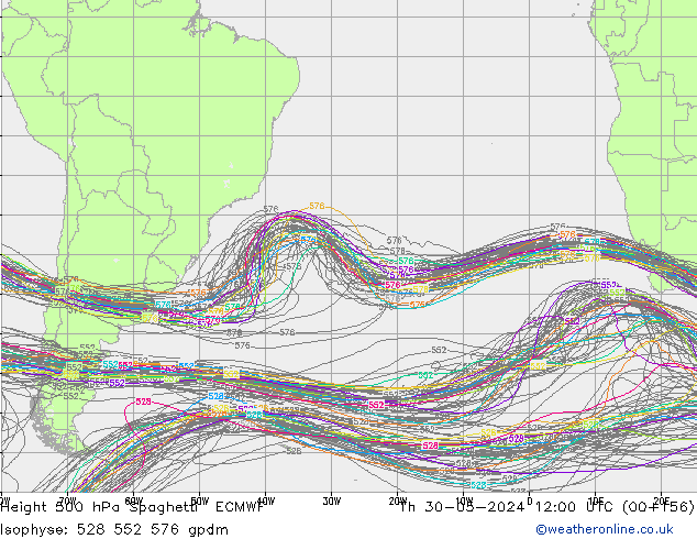 500 hPa Yüksekliği Spaghetti ECMWF Per 30.05.2024 12 UTC