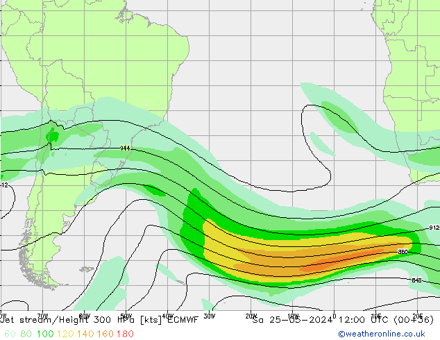 Jet stream/Height 300 hPa ECMWF Sa 25.05.2024 12 UTC